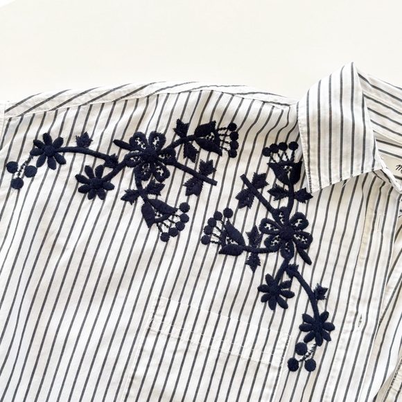 Madewell Embroidered Courier Side Button Shirt Stripe XXS - Picture 8 of 11